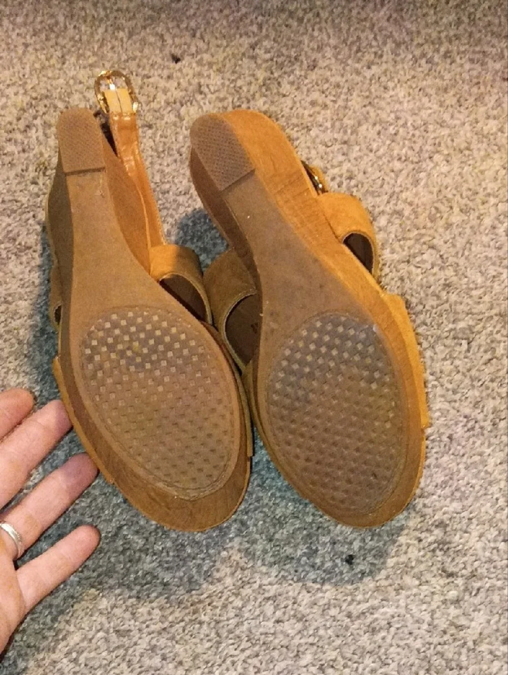 Women’s Tan Suede Wedge Sandals - Open Toe Slingback